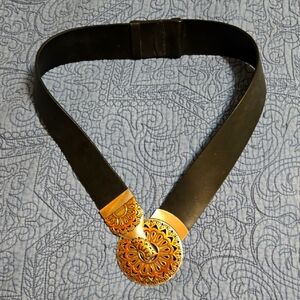 Chico's Black and Gold Belt with Ornate Design S/M